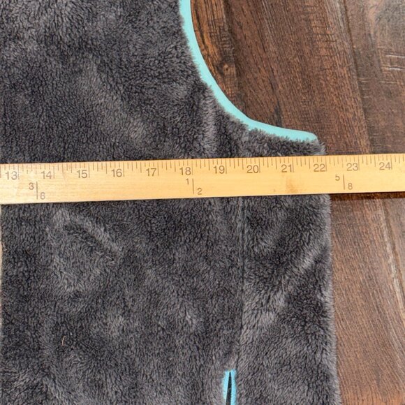 Orvis Wmn L Gray Sherpa Fleece Full Zip Vest Teal Red Trim Aztec Tapestry Rodeo - Picture 5 of 8